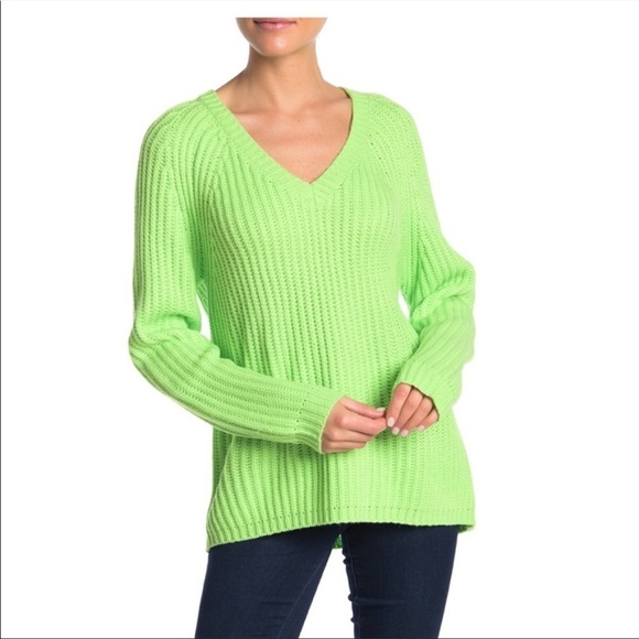Lush Sweaters - Lush V-Neck Knit Sweater, Size M - Neon Lime at Nordstrom Rack